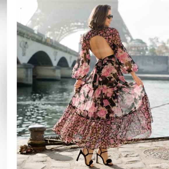 MISA Floral Open-Back Dress - Picture 4 of 17